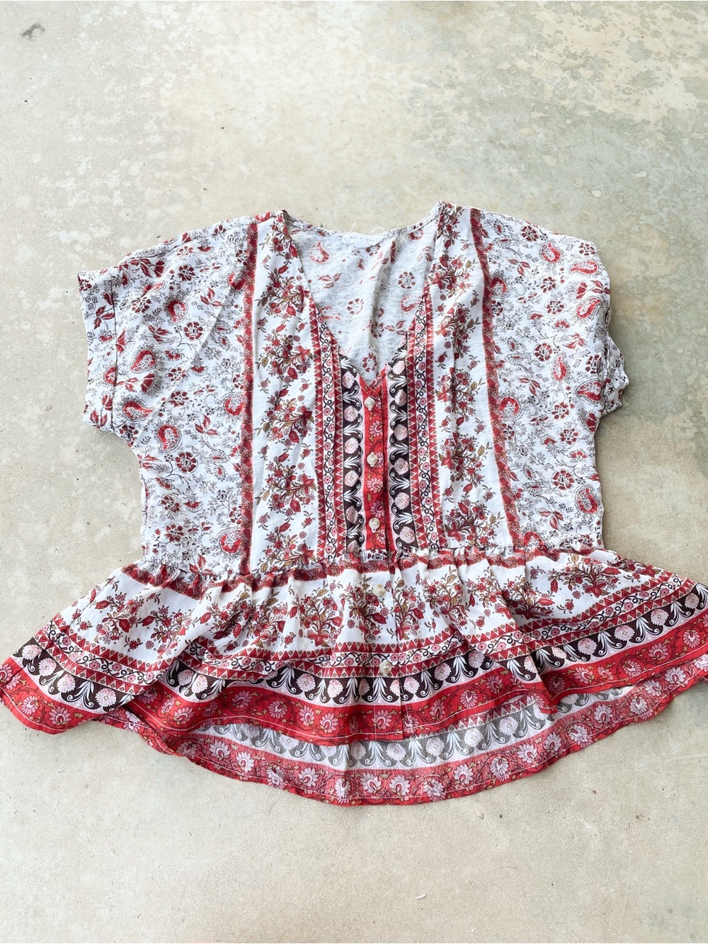 Blu Pepper Boho Floral Paisley Peplum Blouse Women's Large Boutique Top